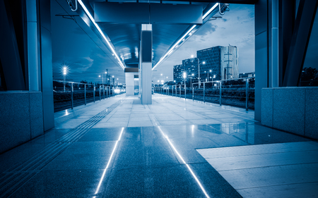 Illuminated Subway Station of Shanghai in blue toneのeditorial素材