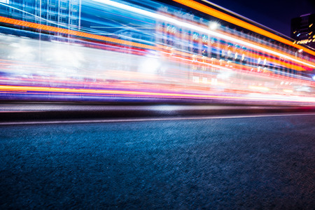 traffic light trails on urban street in city of China.の写真素材