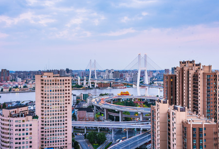 Aerial View of Shanghai overpass at Night in China.の写真素材