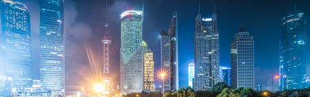 Shanghai Skyline at Night in China.のeditorial素材