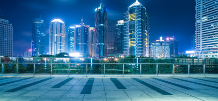 footbridge with cityscape at night in Shanghai,China.のeditorial素材