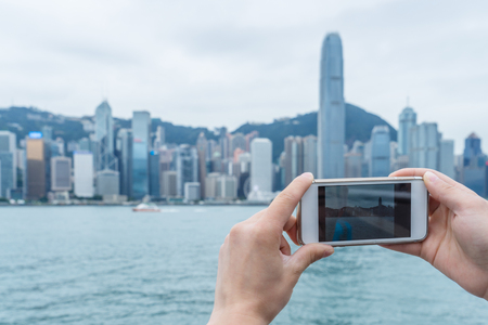 panoramic view of victoria harbor in Hong Kong,China.の写真素材