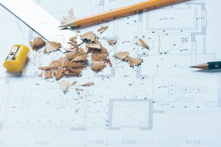 detail shot of Architectural blueprints.のeditorial素材