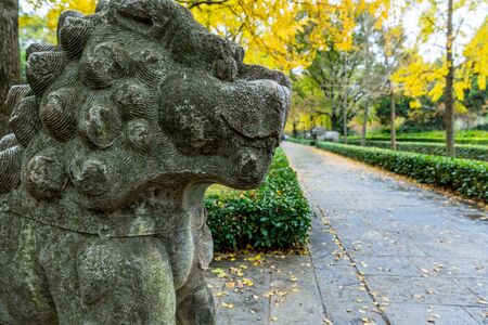 Footpath By Statues At Ming Xiaoling Mausoleum in China.の写真素材