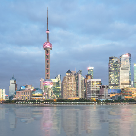 Shanghai skyline panorama,landmarks of Shanghai with Huangpu river in China.