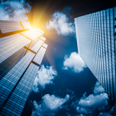 Skyscrapers from a low angle view in Shanghai,China.のeditorial素材
