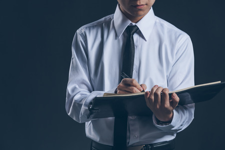 Studio portrait of young man,business concepts.の写真素材