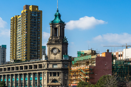 detail shot of steeple-crowned buildings in Shanghai,China.のeditorial素材