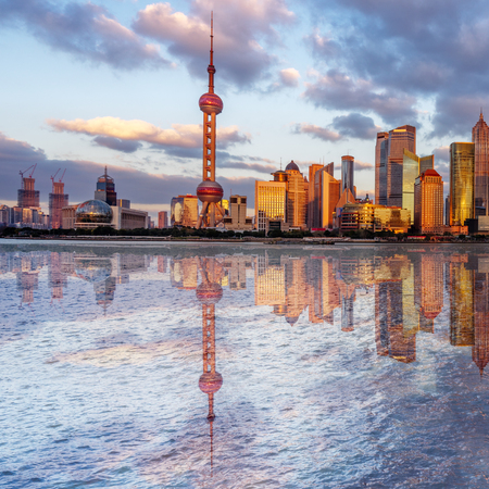 landmarks of Shanghai with Huangpu river in China.のeditorial素材