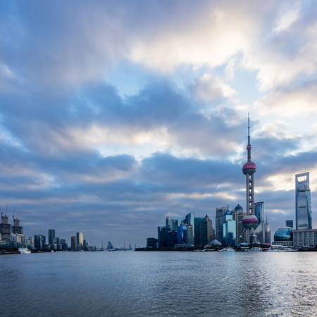 Shanghai skyline,landmarks of Shanghai with Huangpu river in China.