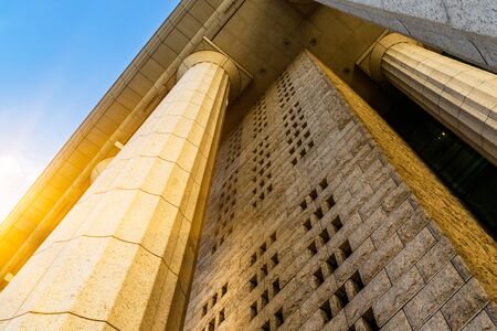 Grey marble column details on building in Shanghai,China.のeditorial素材