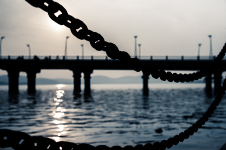 view of bridge in the river,in wuxi city,jiangsu province,China.の写真素材