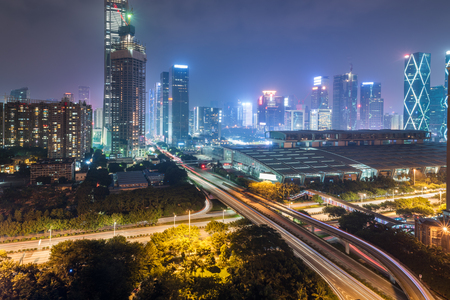 urban traffic with cityscape in Hong Kong,China.の写真素材