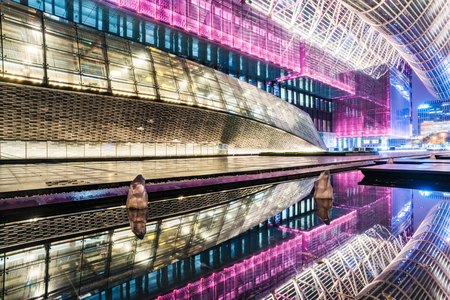 Suzhou financial district at night,China.のeditorial素材