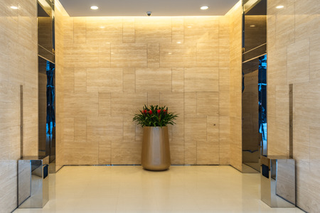 Elevators in modern building in city of China.