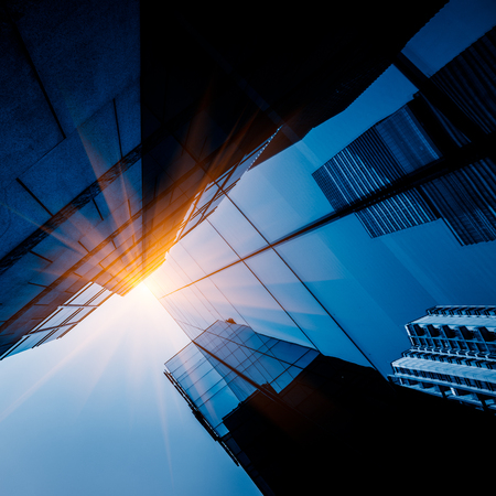 Skyscrapers from a low angle view in Shanghai,China.のeditorial素材