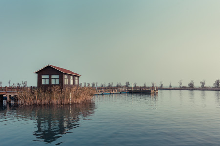 pavilion and pavement under sky in park of Wuxi,China.のeditorial素材