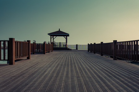 pavilion and pavement under sky in park of Wuxi,China.の写真素材