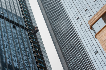 low angle view of business buildings in Hong Kong,China.のeditorial素材