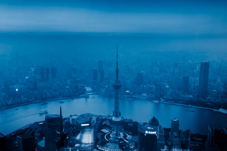 landmarks of Shanghai along Huangpu river in China.のeditorial素材