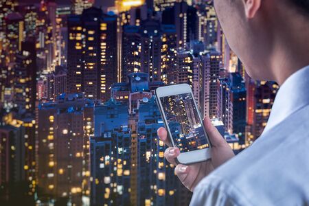 double exposure of man and cityscape,business concepts.の写真素材