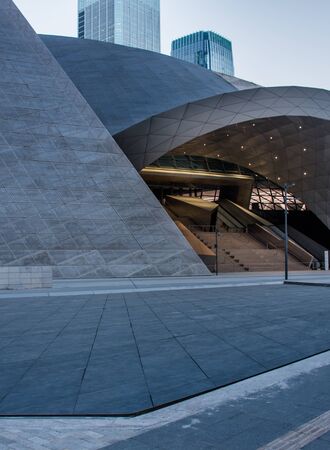 facade view of modern entrance,square of Shanghai central district in China.のeditorial素材
