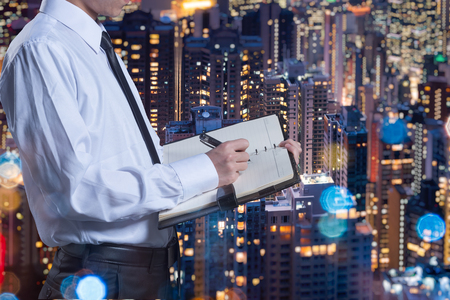 double exposure of man and cityscape,business concepts.の写真素材