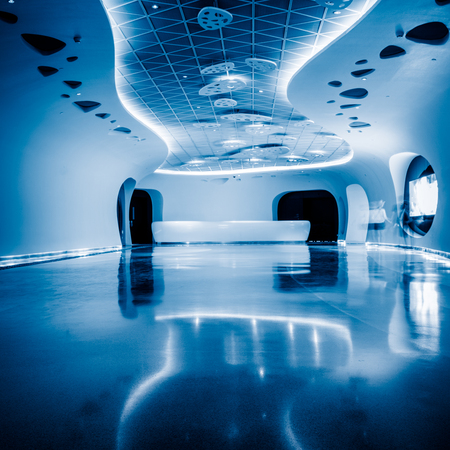 Low angle view of building ceiling in city of China.のeditorial素材