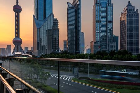 urban traffic road with cityscape in modern city of China.の写真素材
