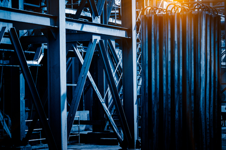 steel pipelines and cables in a plant,Industrial zone.の写真素材