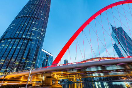 Skyscrapers from a low angle view in modern city of China.のeditorial素材