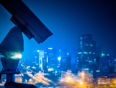 CCTV security camera in modern city of China.の写真素材