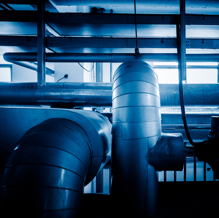steel pipelines and cables in a plant,Industrial zone.の写真素材