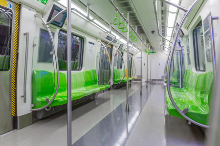 interior view of subway carriage,public transportation.のeditorial素材