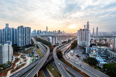 urban traffic with cityscape in modern city of China.の写真素材