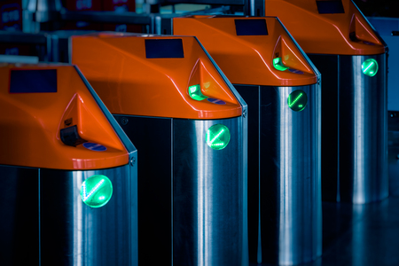 Row of ticket machines in railway station.の写真素材