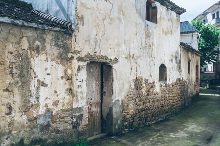 detail shot of stone wall in an old traditional village of China.のeditorial素材