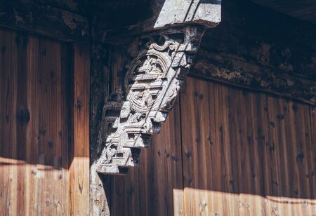 Wood carving on traditional house,Architectural details.の写真素材