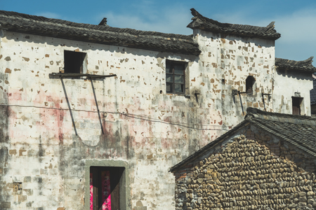 roof of historic building against blue sky,shot in Lishui,China.の写真素材