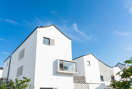 roof of historic building against blue sky,shot in Lishui,China.のeditorial素材
