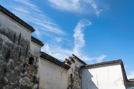 roof of historic building against blue sky,shot in Lishui,China.のeditorial素材