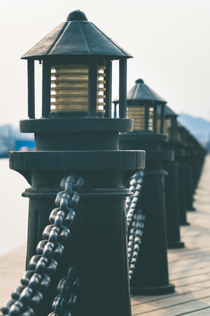 detail shot of bollards in row along riverside,shot in Dalian,China.の写真素材