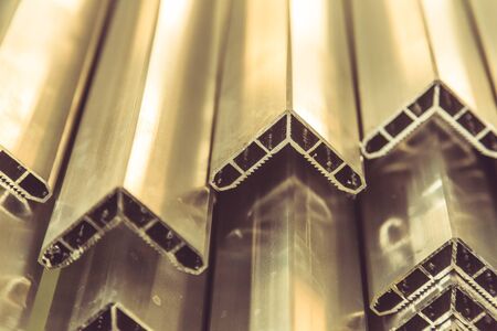 profiles of finished steel products in warehouse.の写真素材