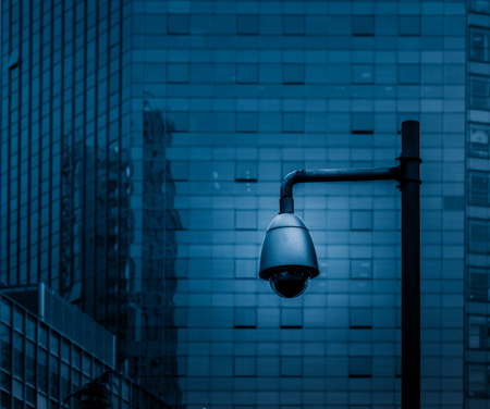 detail shot of CCTV security camera front of modern building,shot in Shanghai.China.のeditorial素材