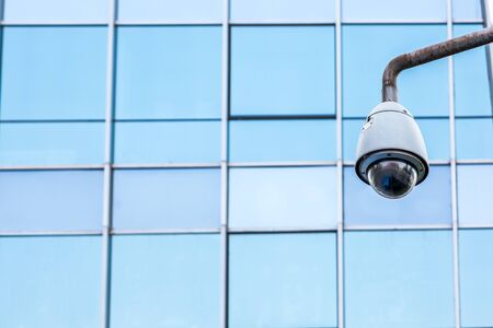 detail shot of CCTV security camera front of modern building,shot in Shanghai.China.のeditorial素材