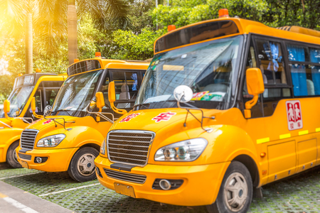 Yellow school bus ,Line of school buses.のeditorial素材