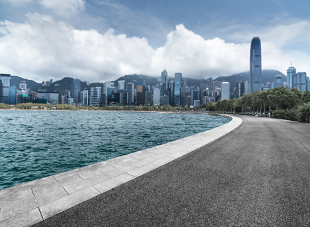 Empty downtown street intersection,shot in Hong Kong,China.の写真素材