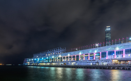 panoramic view of victoria harbor at night in Hong Kong,China.のeditorial素材