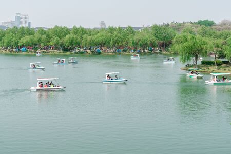 tourist boats on river of a natural public park.のeditorial素材