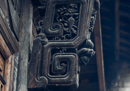 Wood carving on traditional house,Architectural details.の写真素材